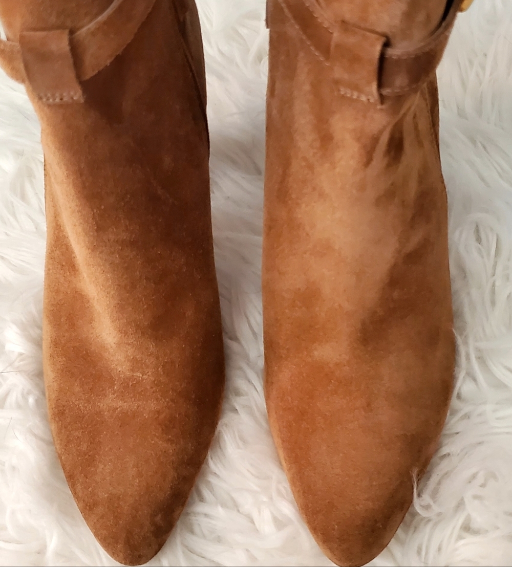 Veronica Beard Tan Suede Ankle Booties Sz 7 M